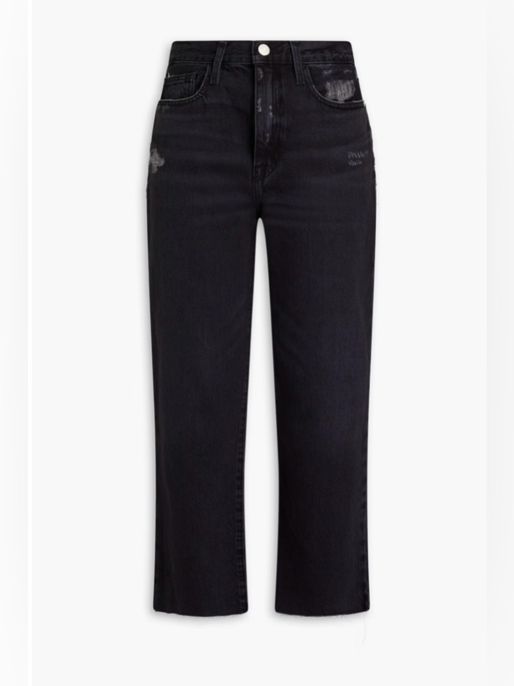 FRAME Le Jane Crop Distressed High-Rise Straight Leg Jeans in Black - Picture 3 of 8